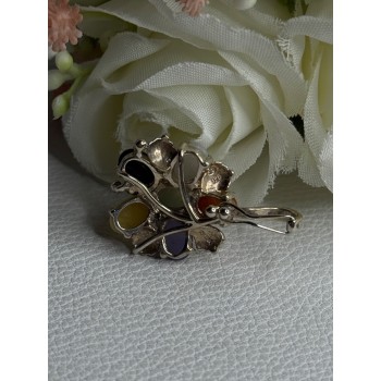 925 Sterling Silver Multi Color Jade Pendant Length 1.20 Inch