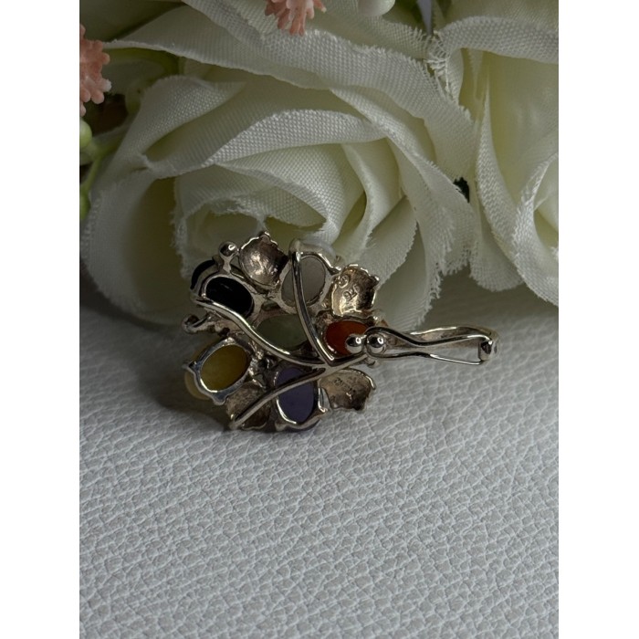 925 Sterling Silver Multi Color Jade Pendant Length 1.20 Inch