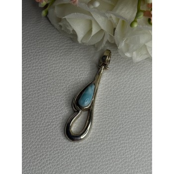 925 Sterling Silver Larimar Pendant Length 1.90 Inch