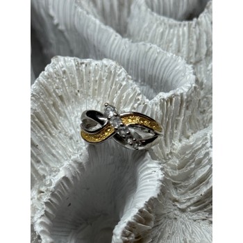 925 STERLING SILVER GOLD PLATED PART WHITE BERYL RING SIZE 6.5