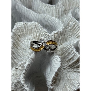 925 STERLING SILVER GOLD PLATED PART WHITE BERYL RING SIZE 6.5