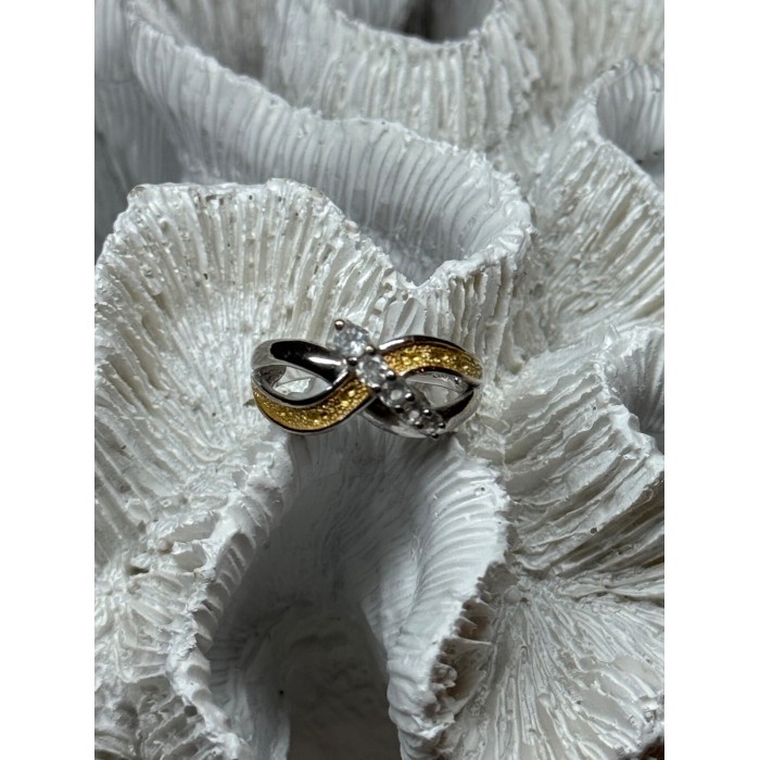 925 STERLING SILVER GOLD PLATED PART WHITE BERYL RING SIZE 6.5