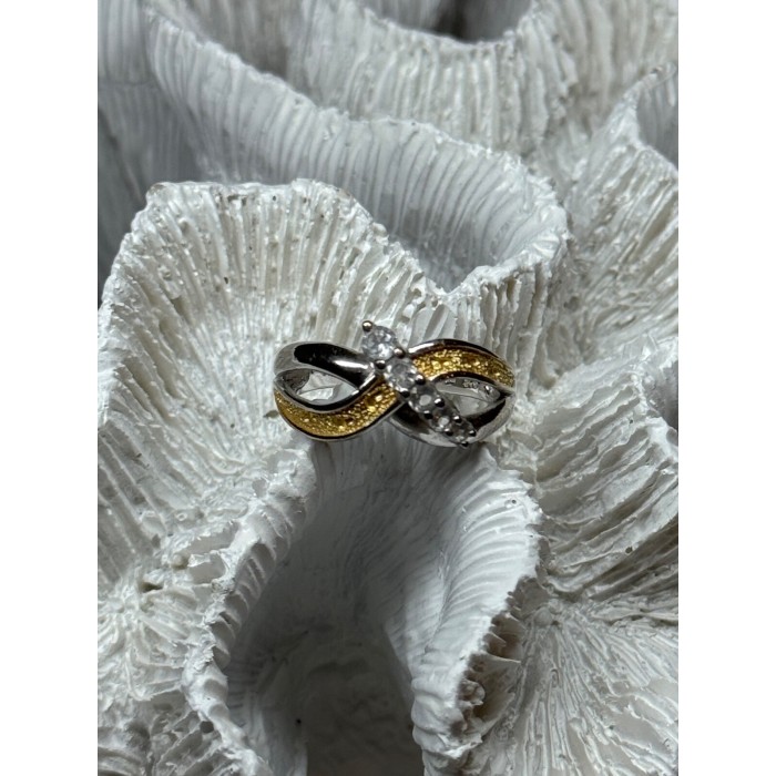 925 STERLING SILVER GOLD PLATED PART WHITE BERYL RING SIZE 6.5