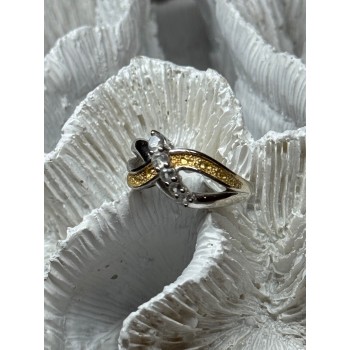 925 STERLING SILVER GOLD PLATED PART WHITE BERYL RING SIZE 6.5
