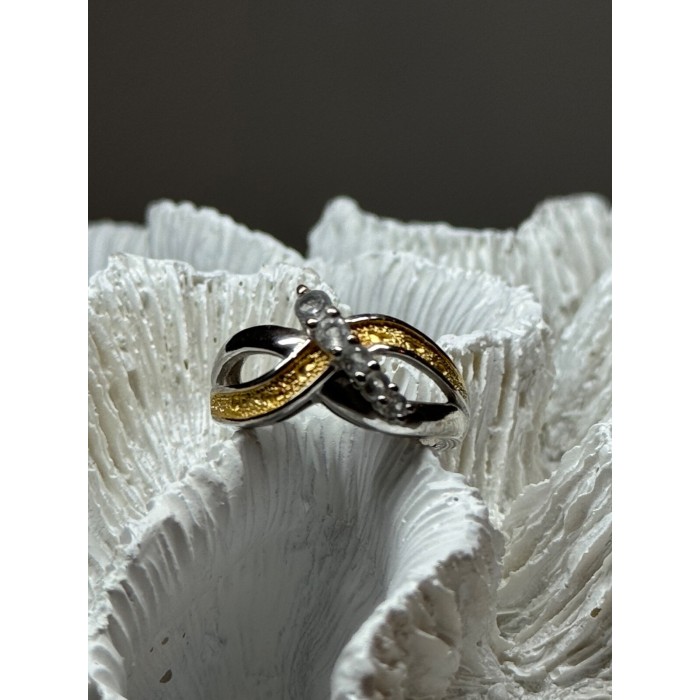 925 STERLING SILVER GOLD PLATED PART WHITE BERYL RING SIZE 6.5