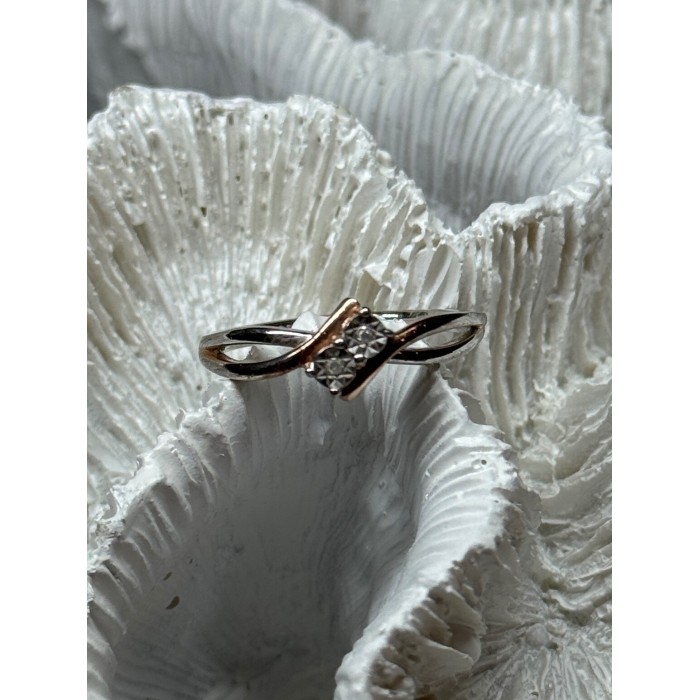 925 Sterling Silver Gold Plated Part White Sapphire Ring Size 6