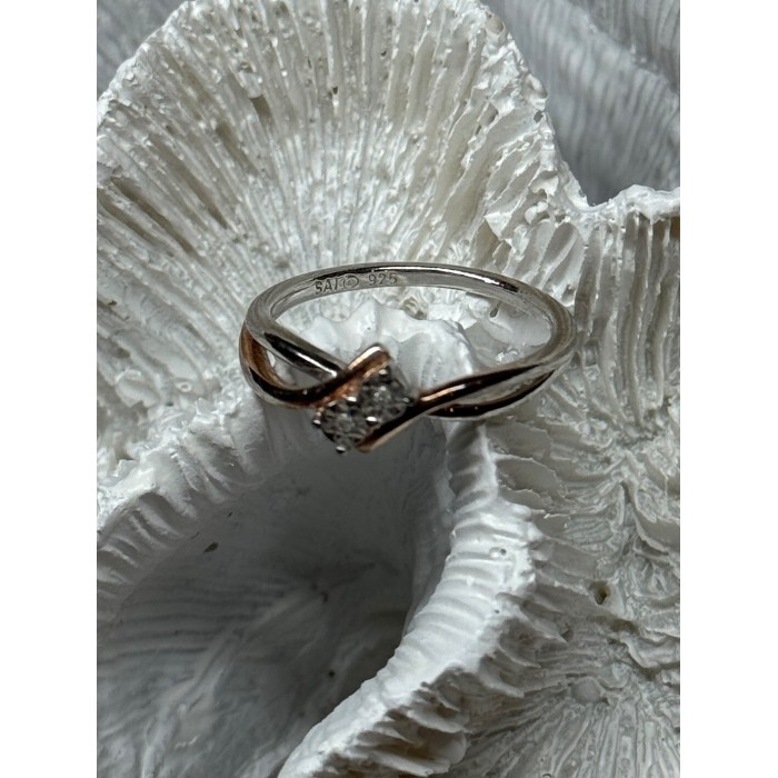 925 Sterling Silver Gold Plated Part White Sapphire Ring Size 6