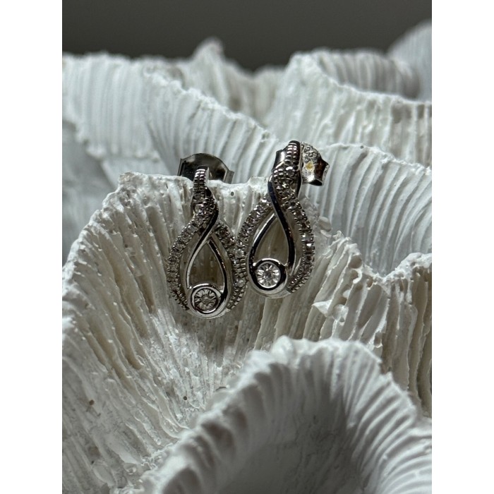 INTERWOVEN 925 STERLING SILVER WHITE TOPAZ EARRINGS LENGTH 0.6 in