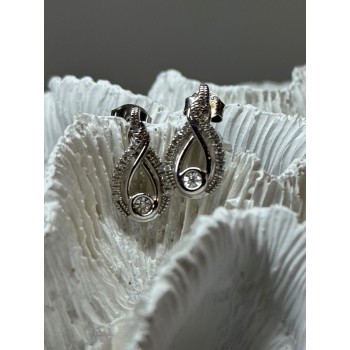 INTERWOVEN 925 STERLING SILVER WHITE TOPAZ EARRINGS LENGTH 0.6 in