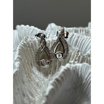 INTERWOVEN 925 STERLING SILVER WHITE TOPAZ EARRINGS LENGTH 0.6 in