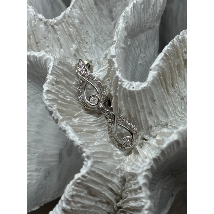 INTERWOVEN 925 STERLING SILVER WHITE TOPAZ EARRINGS LENGTH 0.6 in