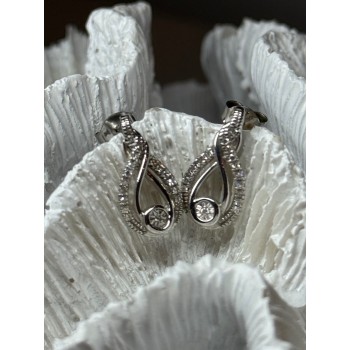 INTERWOVEN 925 STERLING SILVER WHITE TOPAZ EARRINGS LENGTH 0.6 in