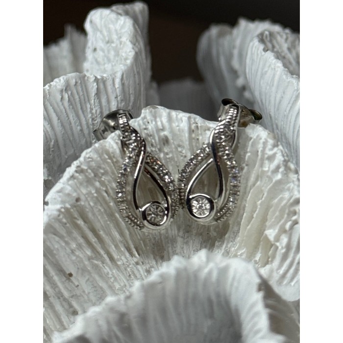 INTERWOVEN 925 STERLING SILVER WHITE TOPAZ EARRINGS LENGTH 0.6 in