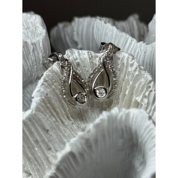 INTERWOVEN 925 STERLING SILVER WHITE TOPAZ EARRINGS LENGTH 0.6 in