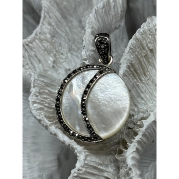 925 Sterling Silver Abalone Pendant Length 1.4 In