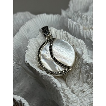 925 Sterling Silver Abalone Pendant Length 1.4 In