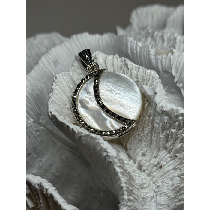 925 Sterling Silver Abalone Pendant Length 1.4 In