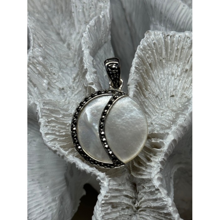 925 Sterling Silver Abalone Pendant Length 1.4 In