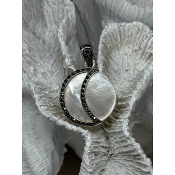 925 Sterling Silver Abalone Pendant Length 1.4 In