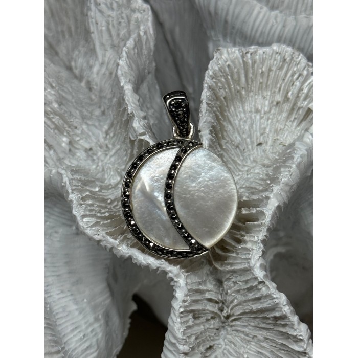 925 Sterling Silver Abalone Pendant Length 1.4 In