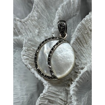 925 Sterling Silver Abalone Pendant Length 1.4 In