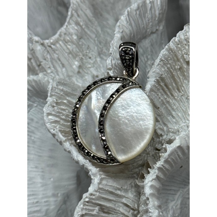 925 Sterling Silver Abalone Pendant Length 1.4 In