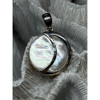 925 Sterling Silver Abalone Pendant Length 1.4 In
