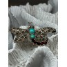 925 STERLING SILVER DRAGONFLY BROOCH TURQUOISE & GARNET LENGTH 1.7 in