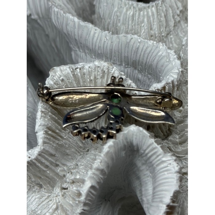 925 STERLING SILVER DRAGONFLY BROOCH TURQUOISE & GARNET LENGTH 1.7 in