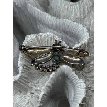 925 STERLING SILVER DRAGONFLY BROOCH TURQUOISE & GARNET LENGTH 1.7 in