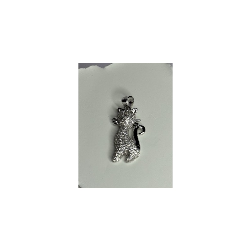 925 Sterling Silver Cat CZ Pendant Length 1.3 Inch