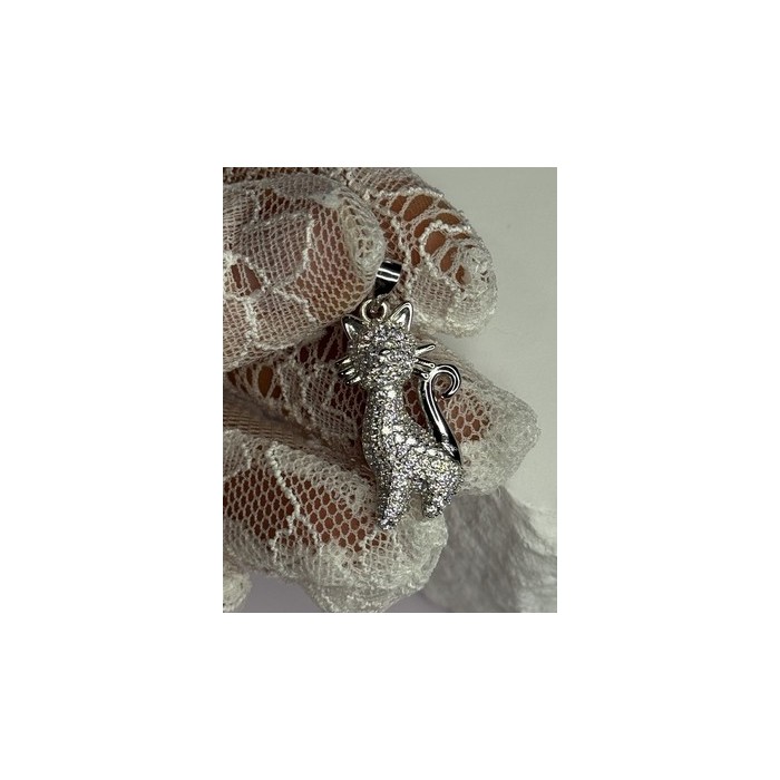 925 Sterling Silver Cat CZ Pendant Length 1.3 Inch