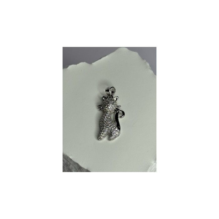 925 Sterling Silver Cat CZ Pendant Length 1.3 Inch