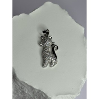 925 Sterling Silver Cat CZ Pendant Length 1.3 Inch