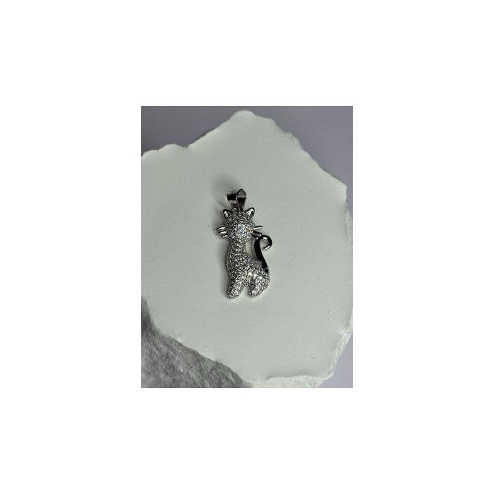 925 Sterling Silver Cat CZ Pendant Length 1.3 Inch