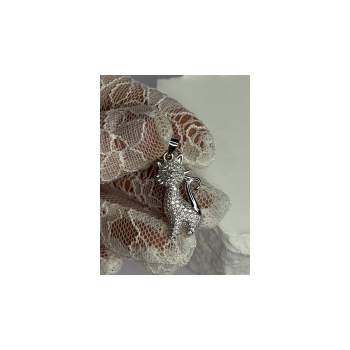 925 Sterling Silver Cat CZ Pendant Length 1.3 Inch
