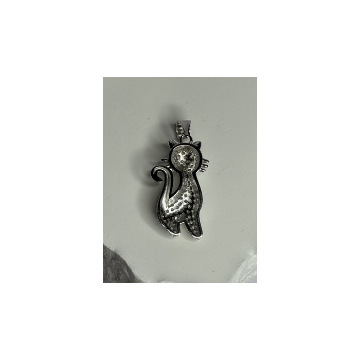 925 Sterling Silver Cat CZ Pendant Length 1.3 Inch
