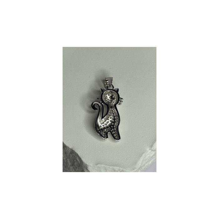 925 Sterling Silver Cat CZ Pendant Length 1.3 Inch
