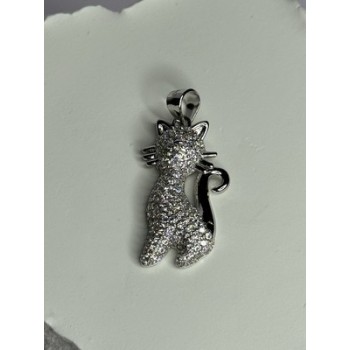 925 Sterling Silver Cat CZ Pendant Length 1.3 Inch