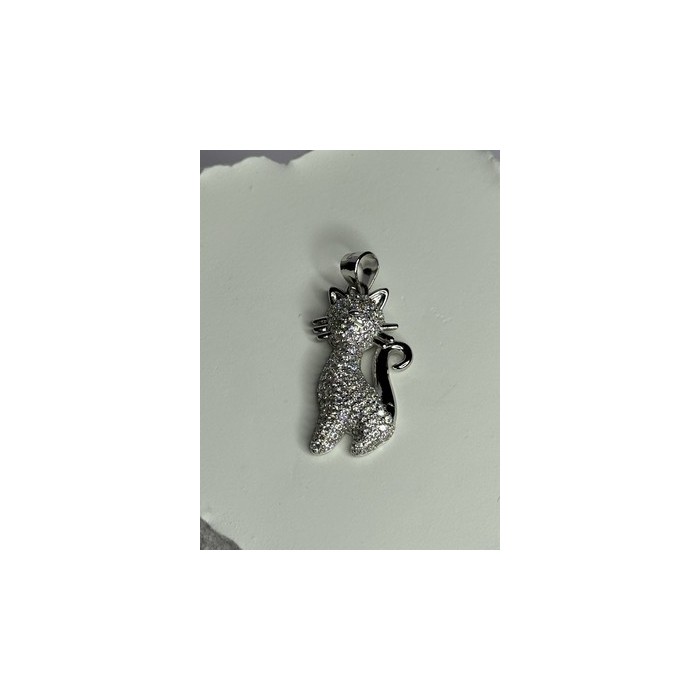 925 Sterling Silver Cat CZ Pendant Length 1.3 Inch
