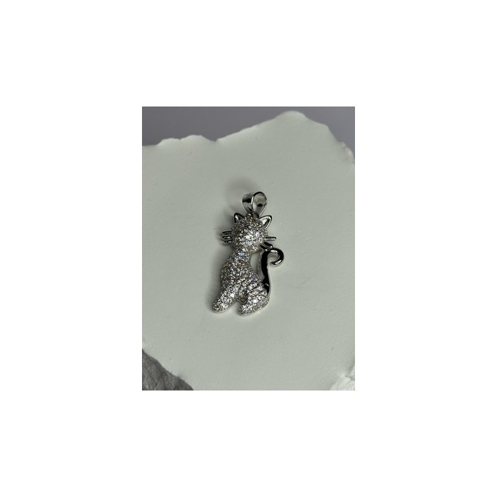 925 Sterling Silver Cat CZ Pendant Length 1.3 Inch