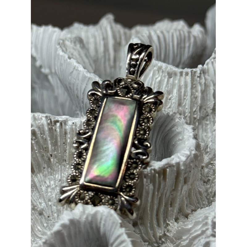 925 Sterling Silver Abalone Pendant Length 1.6 In