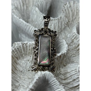 925 Sterling Silver Abalone Pendant Length 1.6 In