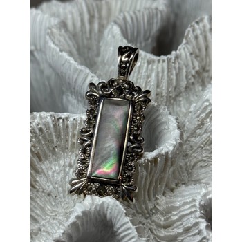 925 Sterling Silver Abalone Pendant Length 1.6 In