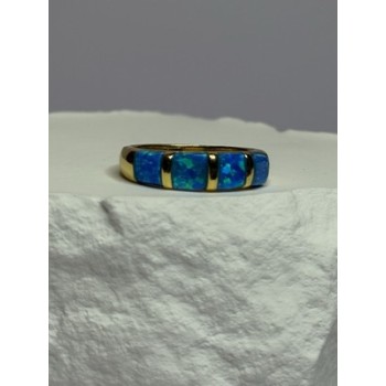 925 Sterling Silver Gold Plated Opal Ring Size 5.5