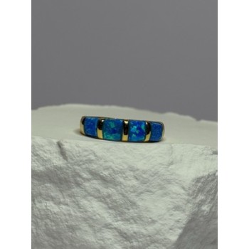 925 Sterling Silver Gold Plated Opal Ring Size 5.5