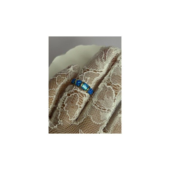 925 Sterling Silver Gold Plated Opal Ring Size 5.5