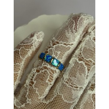 925 Sterling Silver Gold Plated Opal Ring Size 5.5