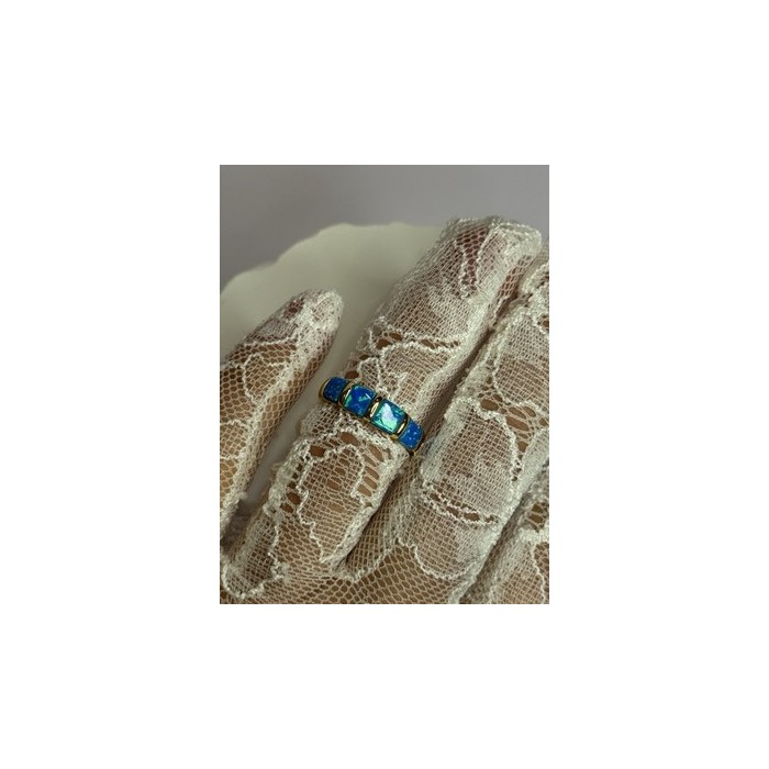 925 Sterling Silver Gold Plated Opal Ring Size 5.5