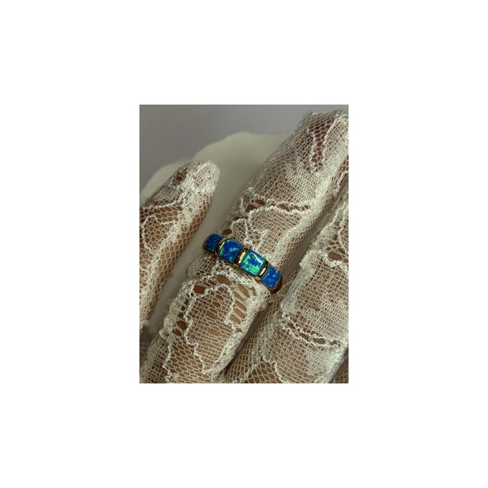 925 Sterling Silver Gold Plated Opal Ring Size 5.5